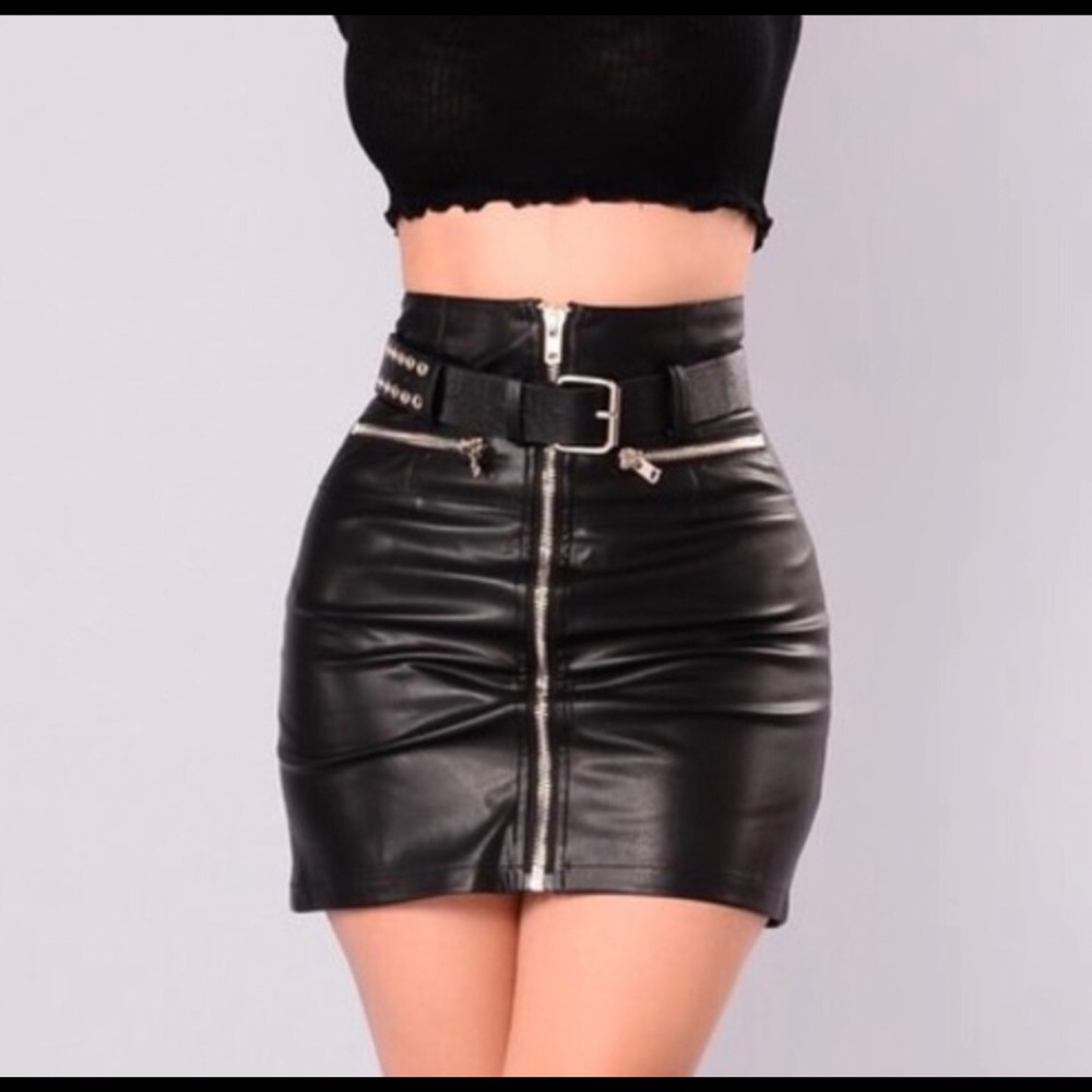 New With Tags Fashion Nova Belted leather skirt
